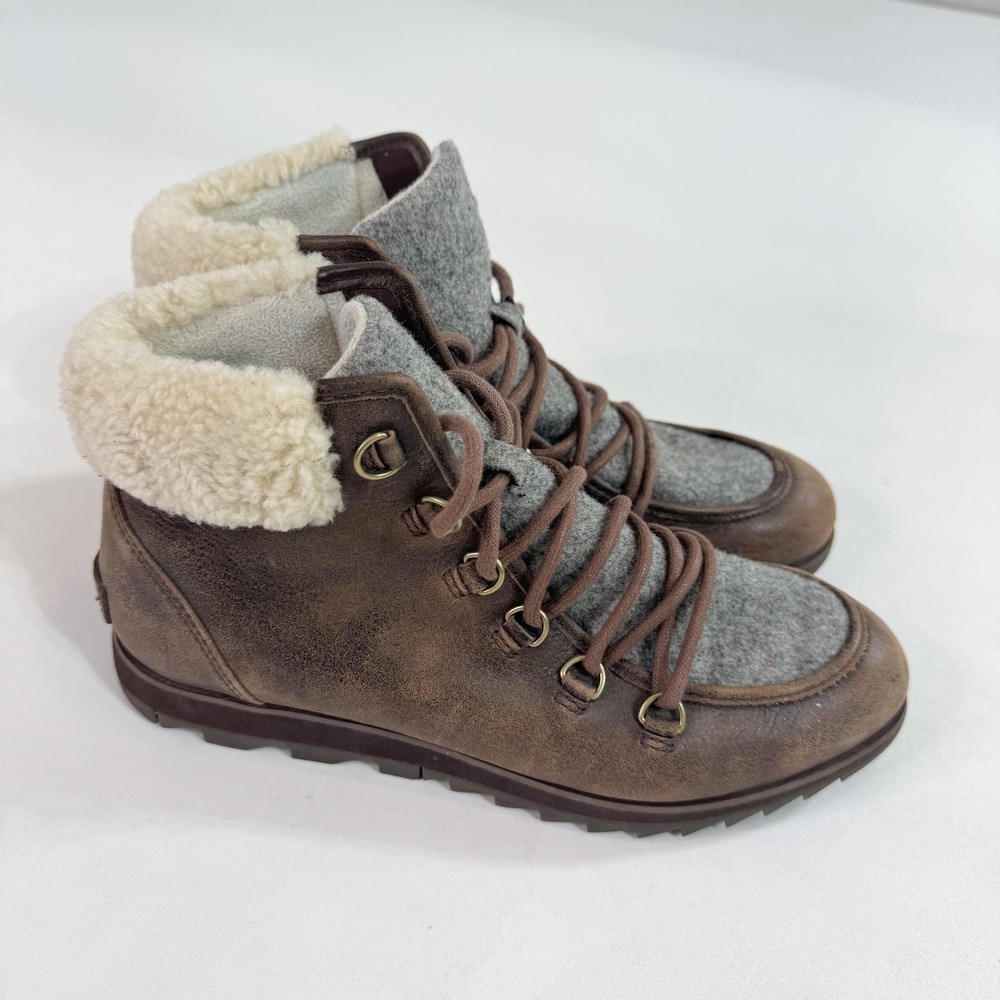 Sorel Boots Womens Size 10 Brown Leather Faux Shearling Ankle Winter NL3338-282